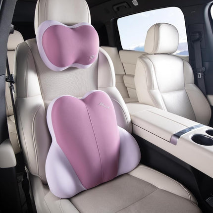 FLORICH Soporte Lumbar con Reposacabezas para Coche, Cojín para Silla, Almohada Reposacabezas para Coche Ergonómica, Cojín Lumbar de Espuma con Memoria Ultragrueso para Silla de Oficina (Morado)