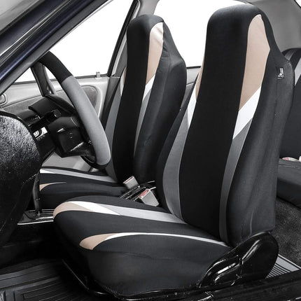 Fundas de asiento de tela FH Group para asientos delanteros de cubo, funda de asiento de 1 pieza, ajuste universal, compatible con airbags, SUV, furgoneta, fundas de asiento, beige