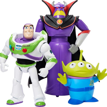 Mattel Disney Pixar Storytellers Story Intergalactic 3-Pack of Action Figures, 4-Inch Scale Buzz Lightyear, Zurg & Alien Posable Toys