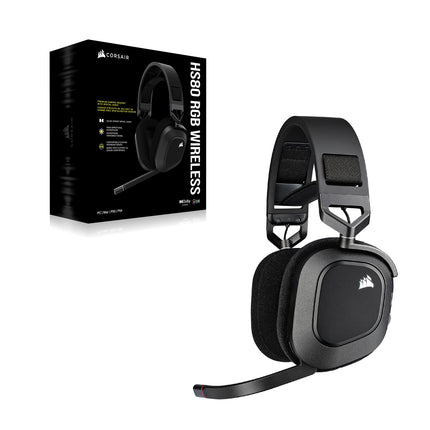 Auriculares para juegos multiplataforma inalámbricos Corsair HS80 RGB - Dolby Atmos - Diseño ligero y cómodo - Micrófono con calidad de transmisión - Compatible con iCUE - PC, Mac, PS5, PS4 - Negro