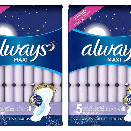 Always Maxi, Size 5, Extra Heavy Overnight Pads wi