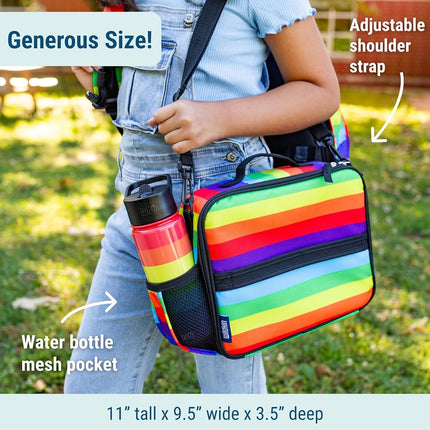 Wildkin Kids ECO rPET Insulated Lunch Box – Keeps Food Hot or Cold, Easy-Clean Lining, Mesh Pockets & BPA-Free – Boys & Girls, Ideal for School, Travel & Daycare – Rainbow Stripe