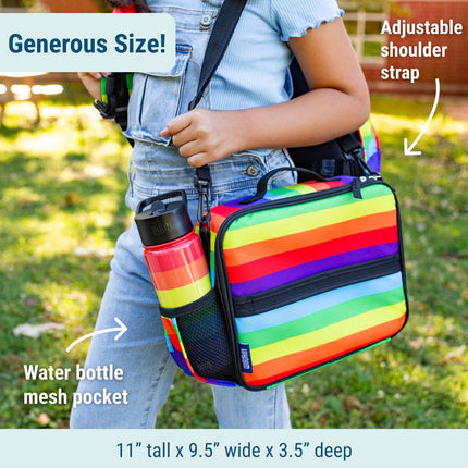 Wildkin Kids ECO rPET Insulated Lunch Box – Keeps Food Hot or Cold, Easy-Clean Lining, Mesh Pockets & BPA-Free – Boys & Girls, Ideal for School, Travel & Daycare – Rainbow Stripe