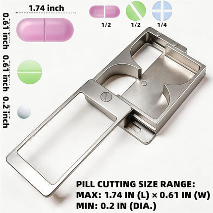 Professional Pill Cutter & Splitter - Precision Aluminum Tablet Slicer for Small, Large & Tiny Tablets | Cortador for Accurate Medicine & Vitamin Doses (Silver)