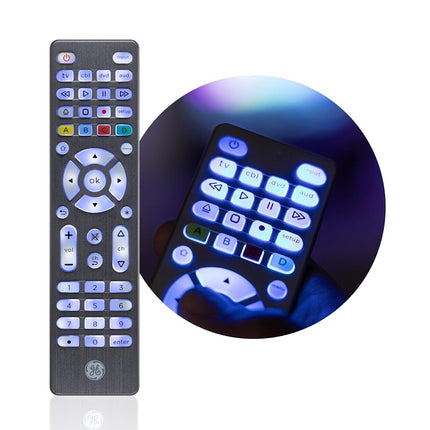 GE Backlit Universal Remote Control for Samsung, Vizio, LG, Sony, Sharp, Roku, Apple TV, TCL, Panasonic, Smart TV, Streaming Players, Blu-Ray, DVD, Simple Setup, 4-Device, Graphite, 48848