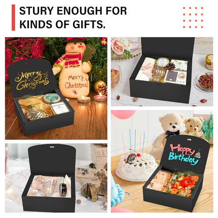PEKGRIL 15 PCs Gift Boxes with Lids, Black 10X8X4 Inch Gift Boxes, Bridesmaid Proposal Box with Ribbon, Kraft Paper Boxes for Wedding, Packaging, Present, Birthday, Christmas, Party