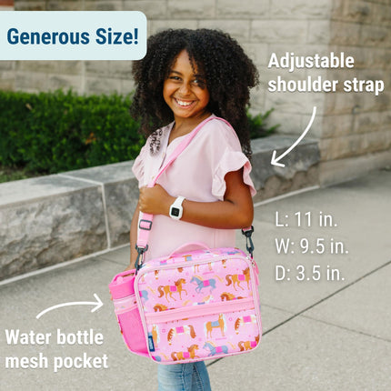 Wildkin Kids ECO rPET Insulated Lunch Box – Keeps Food Hot or Cold, Easy-Clean Lining, Mesh Pockets & BPA-Free – Boys & Girls, Ideal for School, Travel & Daycare – Horses
