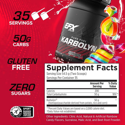 EFX Sports Karbolyn Fuel Complex Carbohydrate Post Workout & Pre Workout Powder Clinically Tested Intense Energy Supplement Shake (Rainbow Candy, 4.4 Pounds)