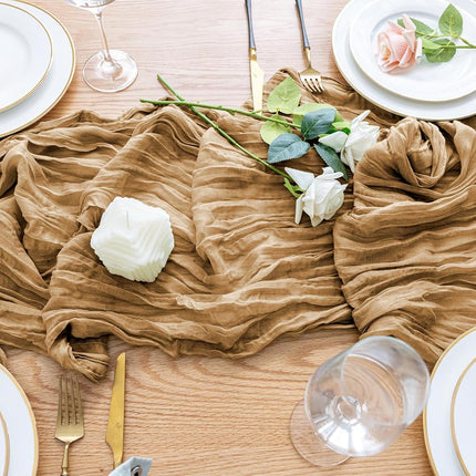 Wokceer Cheesecloth Table Runner Khaki 10FT Boho Gauze Runner for Party