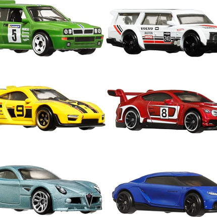 Hot Wheels Car Culture Premium 6-Pack, Set of 6 Die-Cast 1:64 Scale Euro Style Vehicles with Elevated Deco (Styles May Vary)