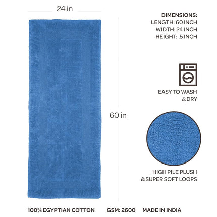 Bedford Home 100 Percent Cotton Reversible Long Bath Rug - Blue - 24x60
