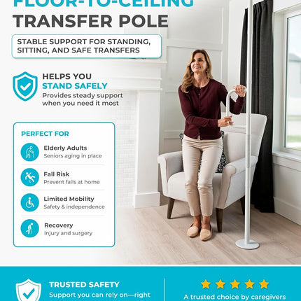 Able Life Universal Floor to Ceiling Grab Bar, Elderly Tension Mounted Transfer Pole, Bathroom Safety Grab Bar and Support Rail with Assist Handle (Eligible for VAT Relief in the UK)