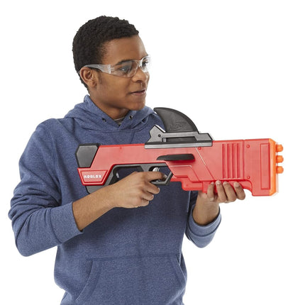 NERF Roblox MM2: Shark Seeker Dart Blaster, Shark-Fin Priming, 3 Mega Darts, Code to Unlock in-Game Virtual Item