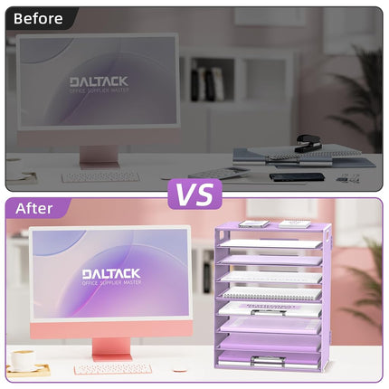 DALTACK 9-Tier Paper Letter Tray Desk Organizer with Handles, Mesh File Holder Organization, Paper Sorter Desk Organizer for Office Home School, Purple