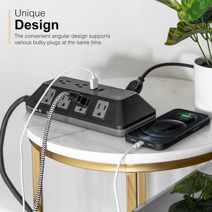 Protector de sobretensión GE UltraPro de 10 tomas con puertos USB, 2 puertos USB-A, 2,4 A, 12 W, regleta con cable trenzado de 1,2 m, 3540 julios, negro, 73775