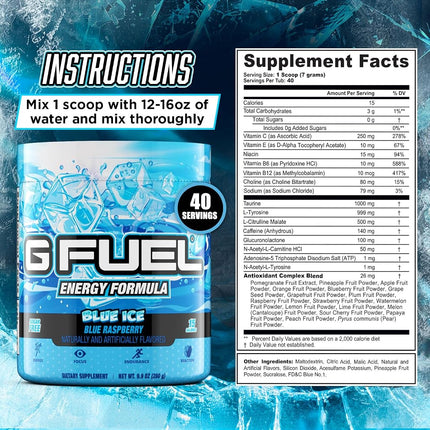 G Fuel Blue Ice Tub (40 Servings) Elite Energy and Endurance Formula Net Wt 9.8 ounce
