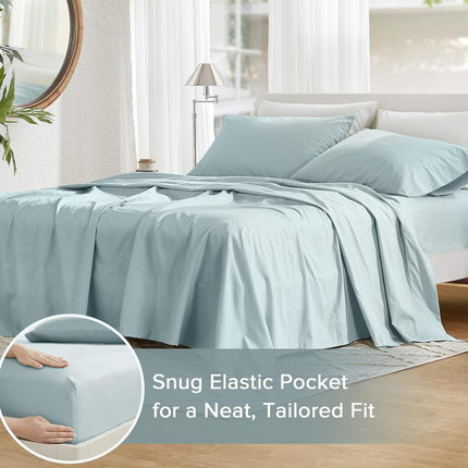 Comfort Spaces 100% Cotton Percale Sheets Twin Sheet Set 3 Pcs, Light Blue