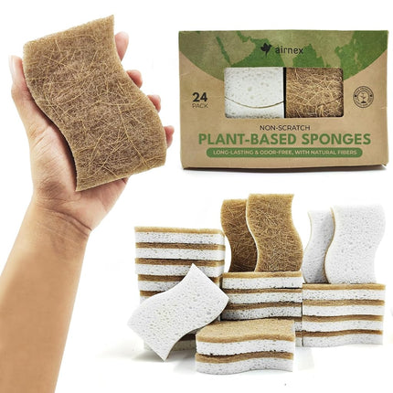 AIRNEX Natural Kitchen Sponges (24 Pack) - Biodegr