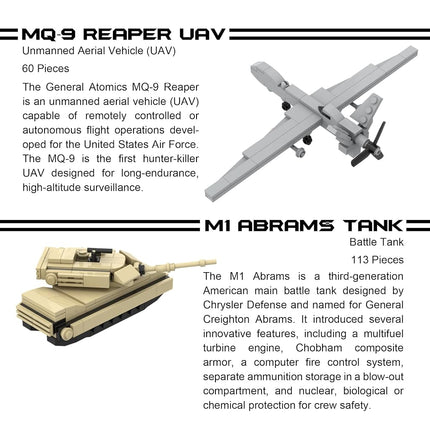 Apostrophe Games 5 Military Building Block Sets (665 Pieces) F-22 Raptor, M1 Abrams Tank, Black Hawk Helicopter, Reaper UAV and Humvee Army Truck Scale Models for Kids and Adults