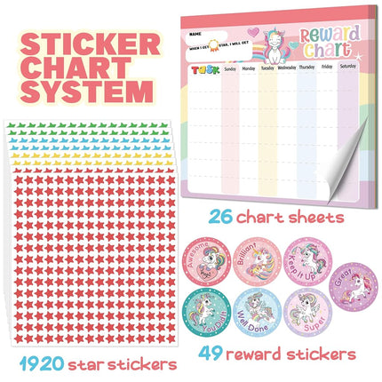 Reward Chart for Kids – Unicorn Magnetic Kids Behavior Chart, Pad with 26 Chore Charts, 1920 Star Stickers, 49 Incentive Stickers, Responsibility Chart for Kids Girls Toddlers - Kids Chore Chart