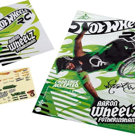 Hot Wheels RC Aaron Wheelz Wheelie Chair, Remote-Control Wheelchair with Motocross Aaron "Wheelz" Fotheringham Figure