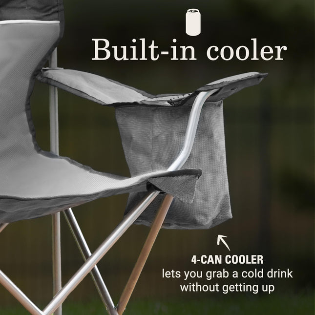 Coleman Camping Chair with 4 Can Cooler | Chair with Built In 4 Can Cooler, Grey/Black