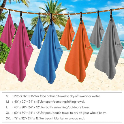 Microfiber Sport Travel Towel Set-(XL -60"x30"+24" x12)-Quick Dry, Absorbent, Ultra Compact Towels-Fit for Beach Yoga Golf Gym Camping Backpacking Hiking+Hand Towel&Carry Pouch(XL HPink)