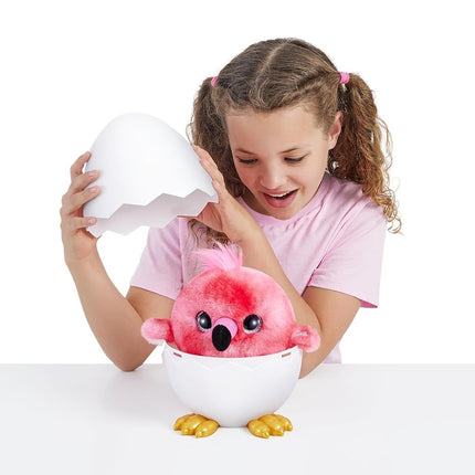 Pets Alive Chirpy Birds, Scampi the Flamingo, Surprise Interactive Toy Pets with Electronic Speak and Repeat, Sings 2 Unique Songs, 5 Layers of Surprises, 23 cm, Ages 3+ (Flamingo)