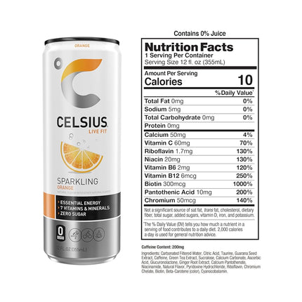 Boisson Énergisante Fonctionnelle CELSIUS Orange Pétillante, 355 ml (Lot de 12)