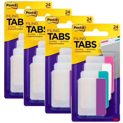 Post-it Filing Tabs, 2 x 1.5, Solid Assorted Colors, Pack of 4