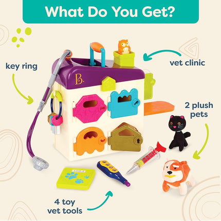 B. toys Pet Vet Playset with Keys, Plush Pets and Tools, Pretend Play