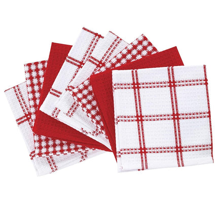 T-FAL Premium Waffle Dish Cloths: Highly Absorbent, Super Soft Long Lasting - 100% Cotton, 12"x13" Towel for Cleaning & Drying, (8-Pack), Red