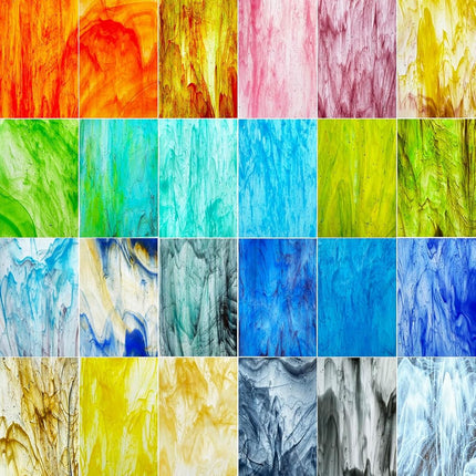 LITMIND 24 Sheets Transparent Streaky Stained Glass Sheets – Mystic Rainbow Mix, 6 x 4 Inch Smooth Art Glass for Mosaics, Suncatchers & DIY Crafts
