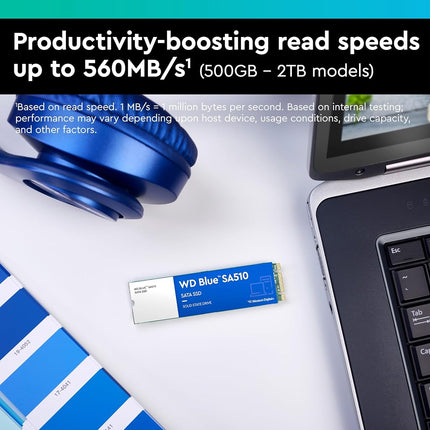 WD Blue SA510 2 TB, M.2 SATA SSD, up to 560 MB/s, Includes Acronis True Image for Western Digital, Disk & Cloning Migration, Flexible backup & recovery, ransomware protection