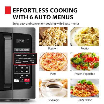 TOSHIBA ML-EM09PA (BS) Horno microondas pequeño con 6 menús automáticos, función de silencio y bloqueo para niños, iluminación LED, perfecto para el hogar, 3 metros cúbicos, plato giratorio
