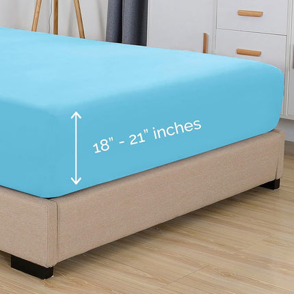 Elegant Comfort 1500 Premium Hotel Quality 18-21 Inches Deep - Extra Deep Pocket Single Fitted Sheet for High Mattress, Luxury and Softest, Smart Pocket - Wrinkle Free, King, Aqua Blue