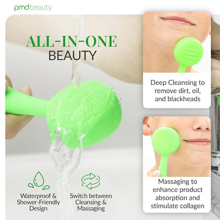 PMD Clean - Smart Facial Cleansing Device with Silicone Brush & Anti-Aging Massager - Waterproof - SonicGlow Vibration Technology - Lift, Firm, and Tone Skin on Face and Body