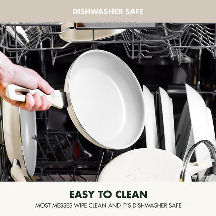 GreenPan Dover Healthy Ceramic Nonstick, 8" Frying Pan Skillet with Spatula, PFAS-Free, Dishwasher Safe, Comfort Grip Handle, Cream White
