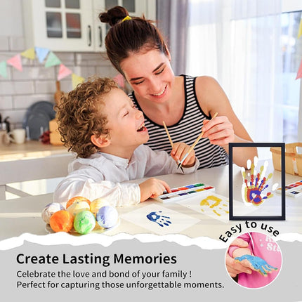 Family Handprint Kit, DIY Craft Keepsake Wooden Frame, Endless Gift Set, Non-Toxic Paints, Transparent Sheets (Black)