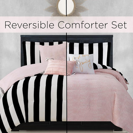 Juicy Couture Comforter Set, Polyester, Canaba Stripe Black, King
