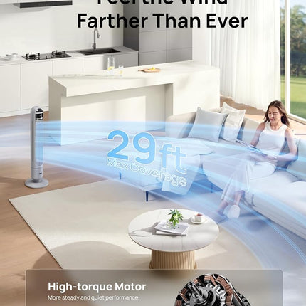 Ventilador de torre Dreo para dormitorio, ventilador oscilante de 90°, ventilador de pie con 3 modos, 4 velocidades, temporizador de 8 horas, ventiladores de refrigeración para el hogar, sala de estar, oficina, gris, TF117