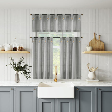 Archaeo Cotton Blend Button Tab Top Cafe Curtain Valance, 54" x 14", Gray