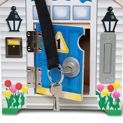 Melissa & Doug Wooden Doorbell House – Portable Playset for Children | With Lock, Key & Little People | Fine Motor Skills | Age 3+