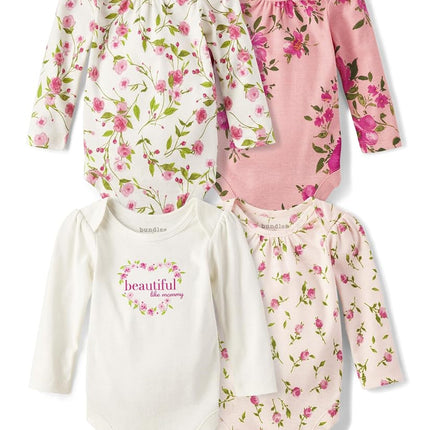 The Children's Place Baby Girl's and Newborn Long Sleeve Bodysuits, Bunnys Tail 4-pack, Preemie