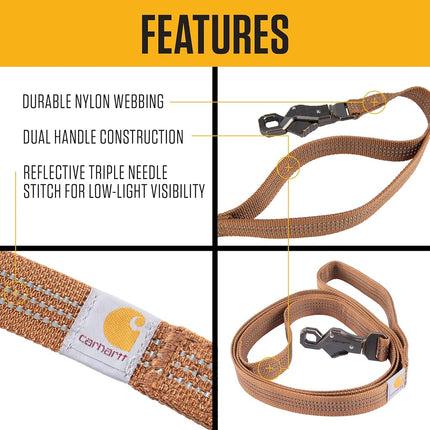 Carhartt Dual Handle Dog Leash, Durable 600-Denier Fabric W/Adjustable Metal D-Ring Hardware, Hunter Orange, Large