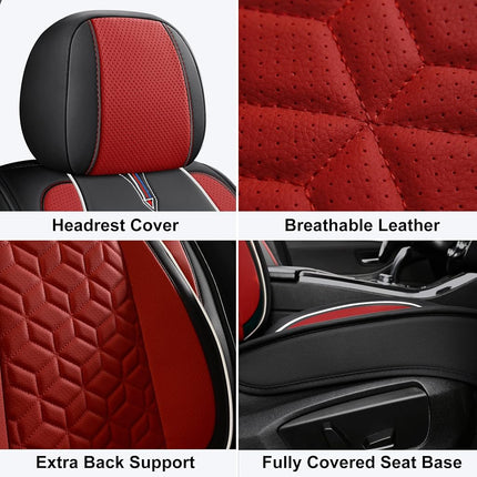 Tapha Executive Leatherette Car Seat Cover & Cushion Set, Breathable and Water-Resistant, Universal Fit for Car SUV & Truck (Front Seats Only, Black & Red) (TAP-01-A2)