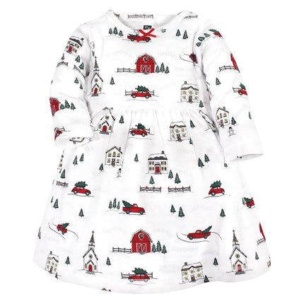Hudson Baby Baby Girls' Cotton Dresses, Christmas Scene, 6-9 Months