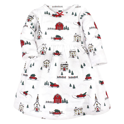 Hudson Baby Baby Girls' Cotton Dresses, Christmas Scene, 6-9 Months