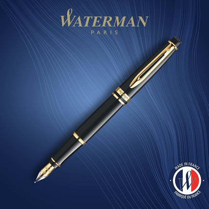 Waterman Expert Fountain Pen | Gloss Black with 23k Gold Trim | Medium Nib | Gift Box