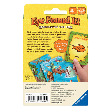 Juego de cartas Ravensburger La Isla de los Dinosaurios ¡Lo Encontré! - Divertido juego de encontrar dinosaurios para niños y familias - Fomenta la concentración y la memoria - Edades 4+
